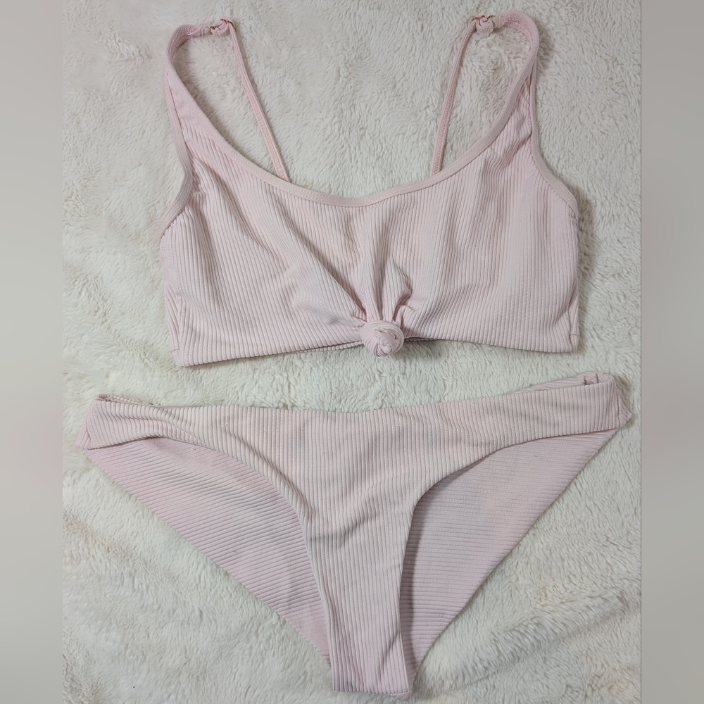 Frankie's Bikinis Pink Ribbed Bikini Set